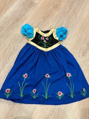 Bubbles Girls Anna Frozen Costume Dress 2T Blue Embroidered